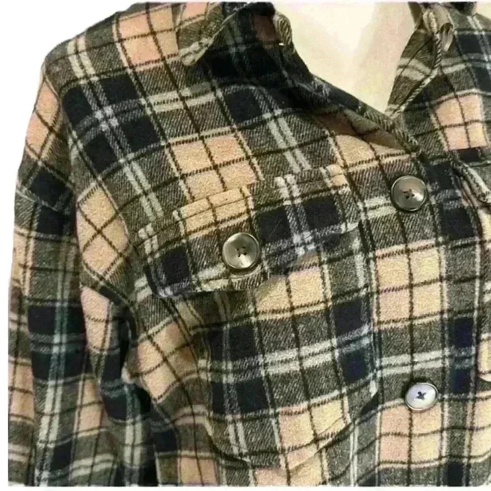 Forever 21 Ladies Black And Tan Heavy Buffalo Plaid Button Down Shirt Size Small - Picture 4 of 15